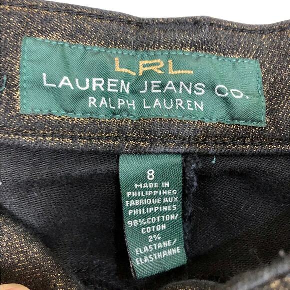 Lauren Ralph Lauren Black/ Gold Weave Modern Straight Leg Jeans Size 8 - Picture 3 of 6